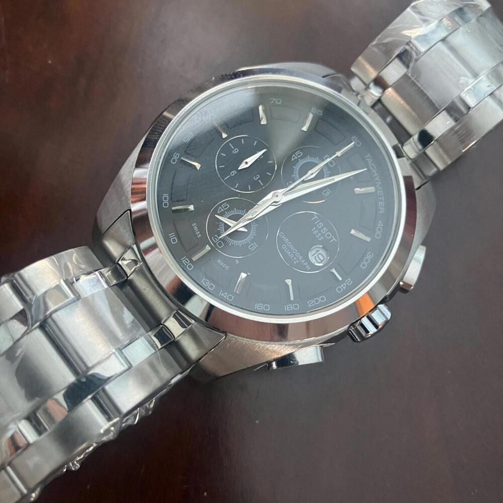 Tissot Silver and Black Men's Watch‎ 44mm Couturier Chronograph Rare